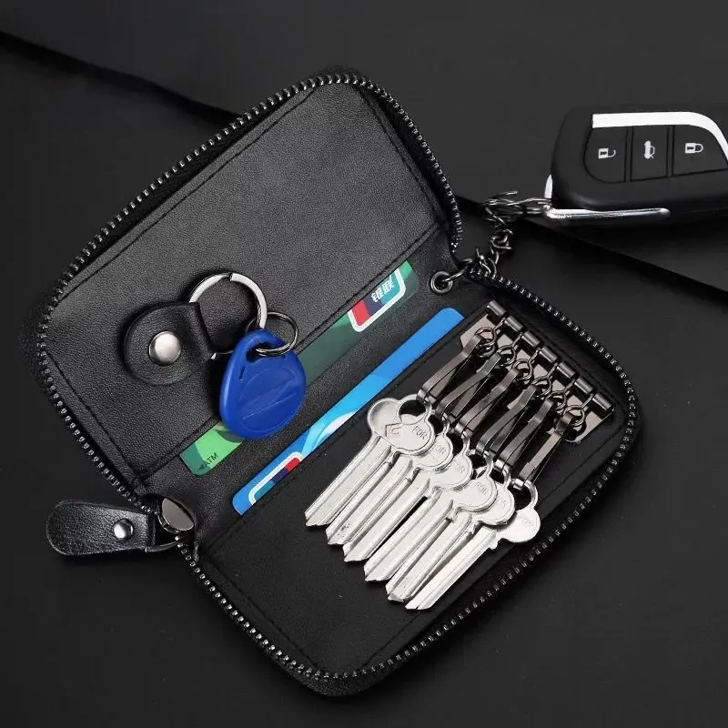 

6-Slot Key Organizer - PU Leather Storage Bag with Detachable Car Key Chain(Belt/Bag Clip &Hidden Card Slots for EDC Essentials)