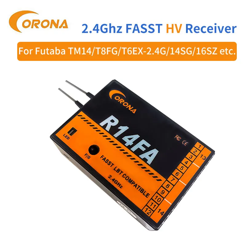 Receptor de Modelo RC Corona R14FA 14CH para 10C 12FG 14SG 16SZ 18SZ Compatível com FUTABA 2.4Ghz FASST