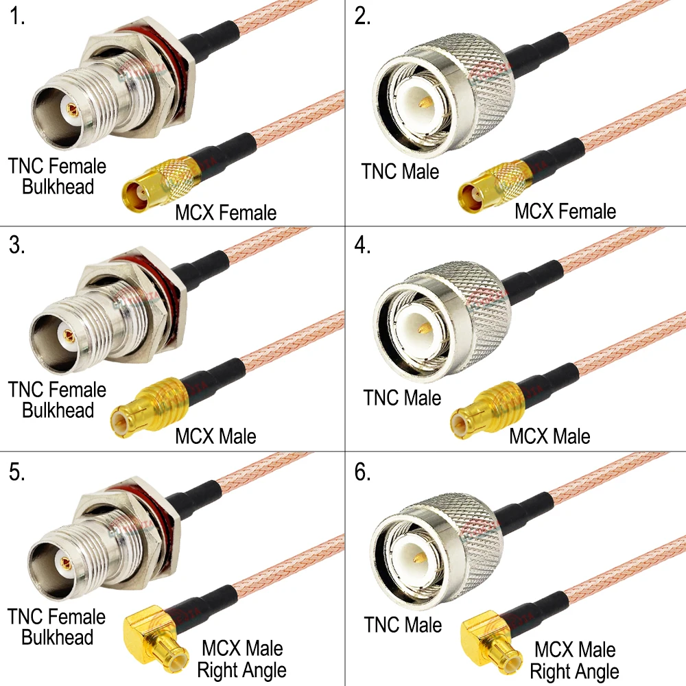 

0.1~10Meters RG316 Coaxial Jumper Cable Waterproof TNC Female to MCX Male Plug Connector for GPS / WiFi / RF Antenna Application