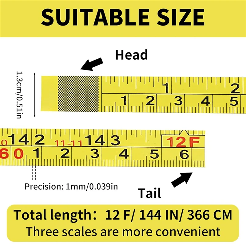 Big Deal 10 Packs Self Adhesive Measuring Tape Adhesive Tape Measure Stick On Tape Measure (12 Ft,Yellow)