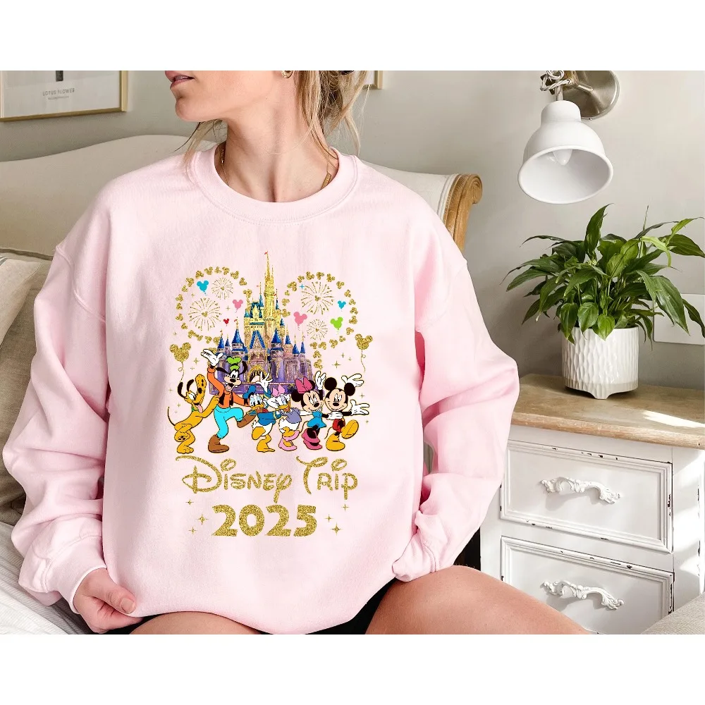 2025 Pullover stampato a tema Disney Topolino, felpa da coppia calda autunnale e invernale ampia da ragazza alla moda e carina