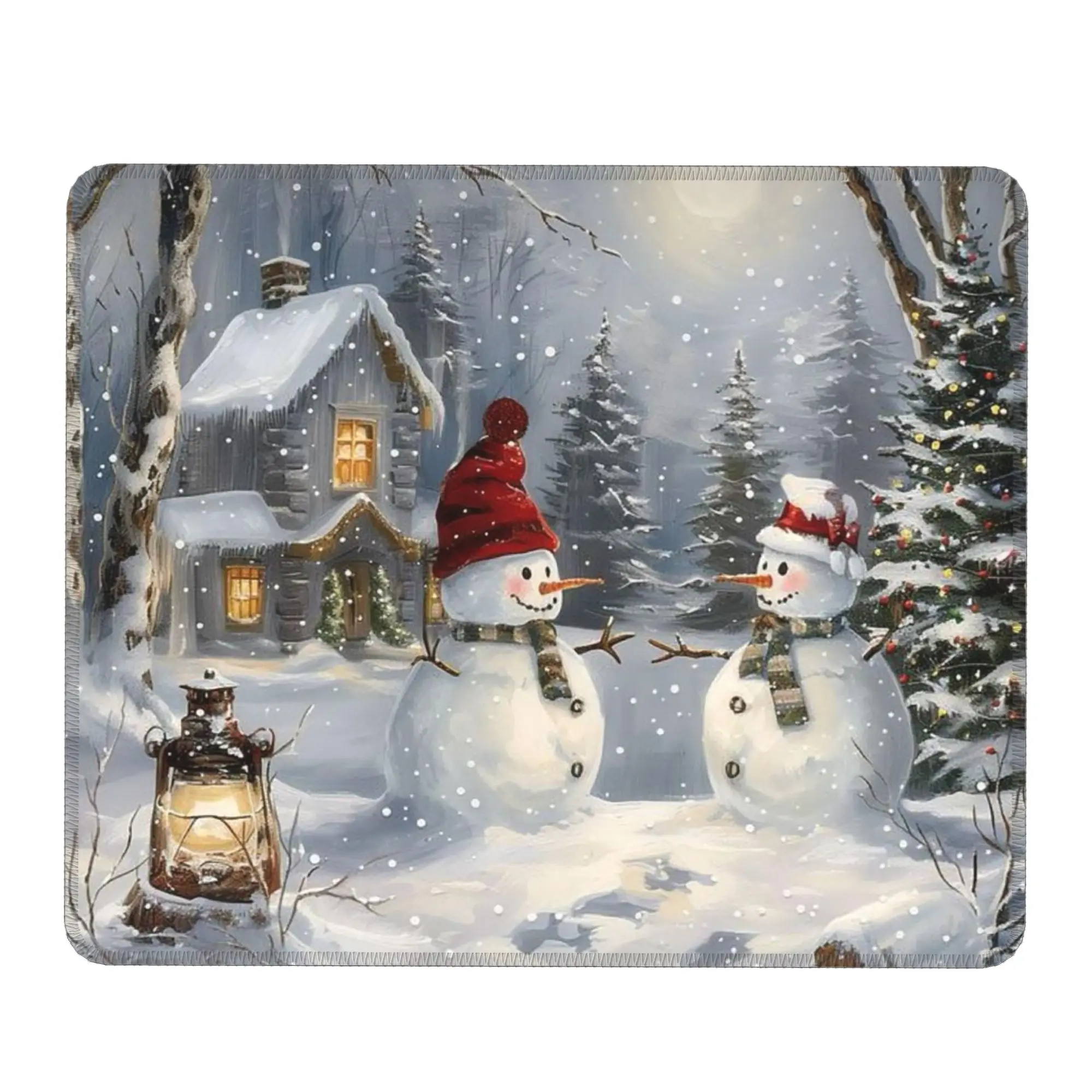 Snowman And Christmas Tree In The Snow Mouse Pad Computer Keyboard Mouse Mat Gamer Laptop Desk Mat Office Accessories Table Mats