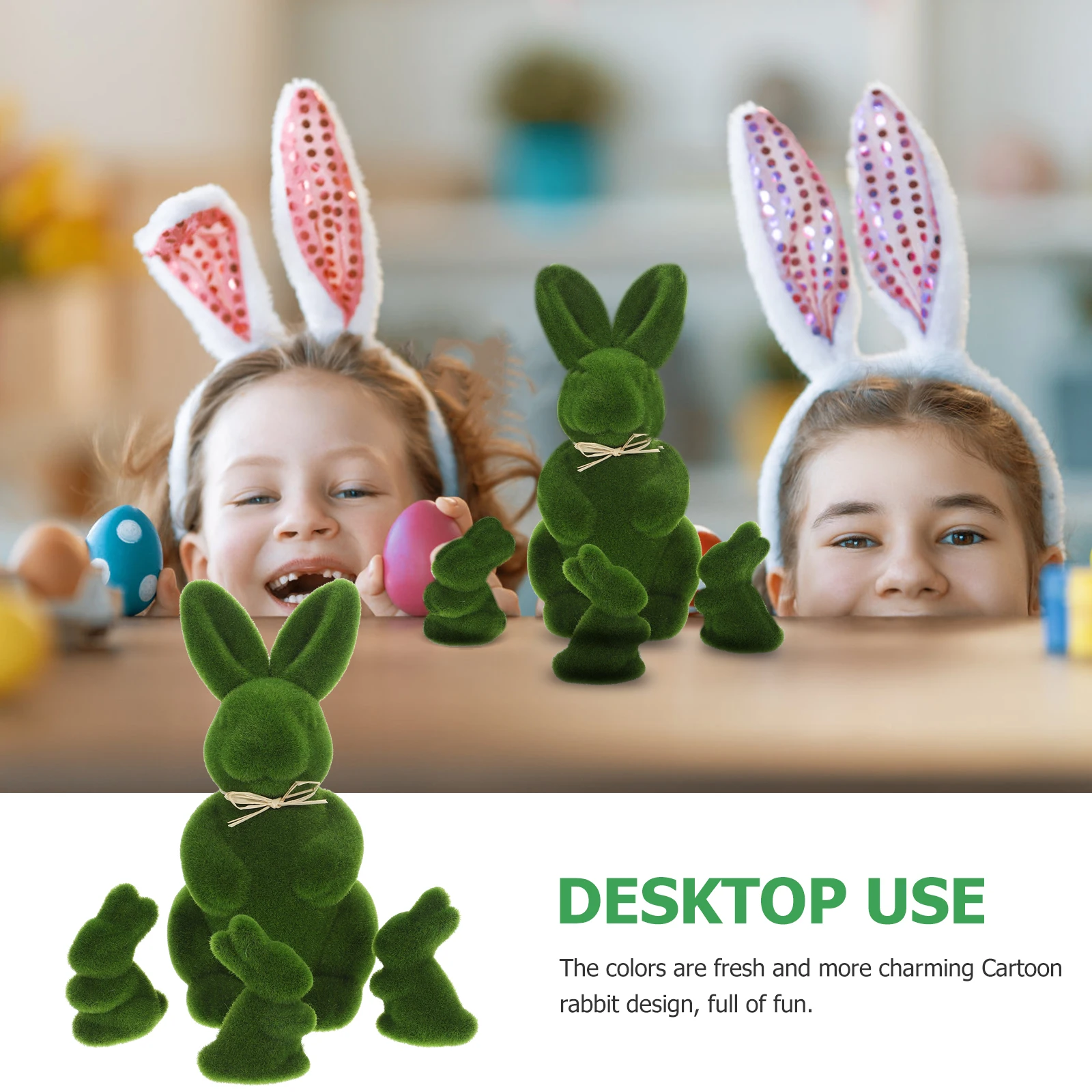

4pcs Easter Bunny Decorations Cartoon Rabbit Craft Adorable Home Garden Statue Miniature Model Easter Rabbit Photo