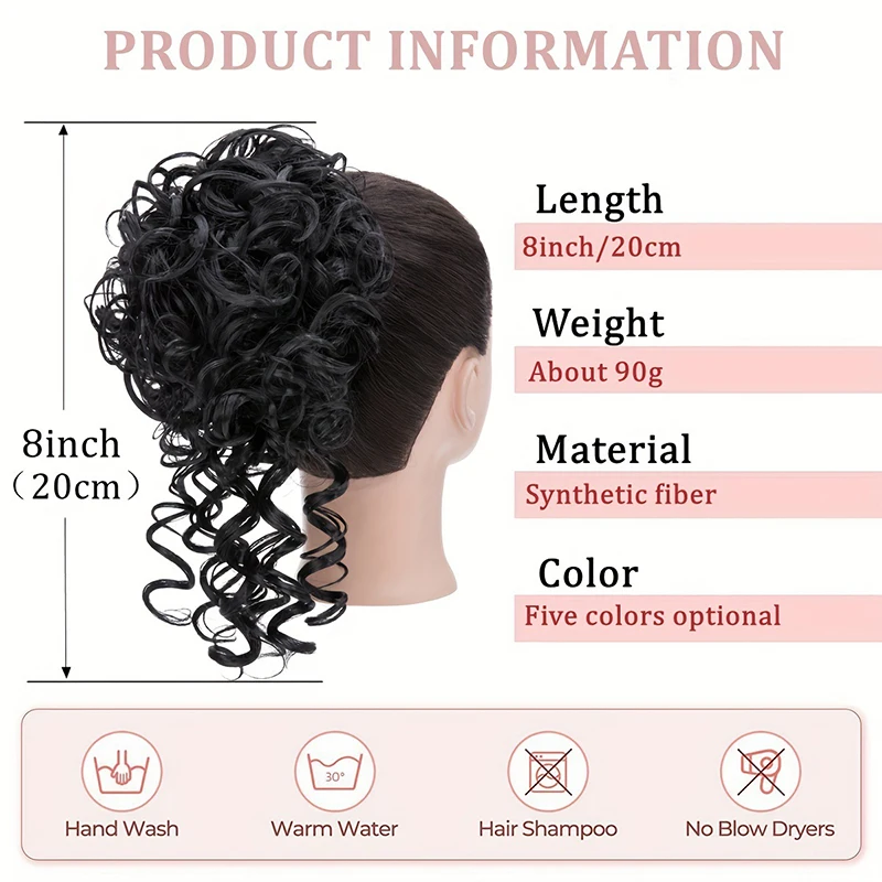 Short Wave Curly Elastic Drawstrin Hair Buns Ponytail Synthetic Messy Bun Chignon Extensions  8 Inch Puffy Curly False Hairpiece