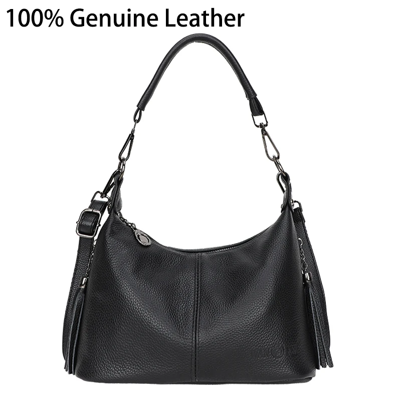 High Quality Cow Leather Women Shoulder Crossbody Bags Luxury Tassal  Bags Casual Genuine Leather Handbag Female Tote Sac 2024