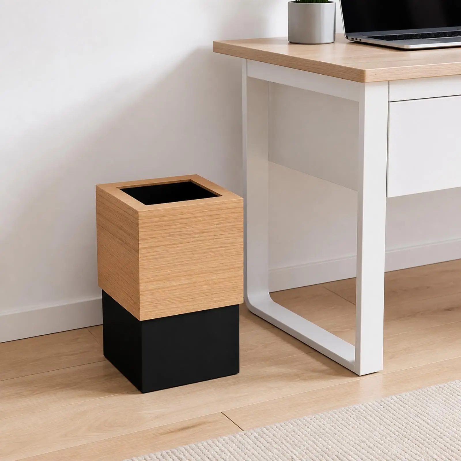 Compact Wood Finish Rubbish Bin 10L Double Layer Waste Basket for Home Kitchen Bedroom Stylish Storage