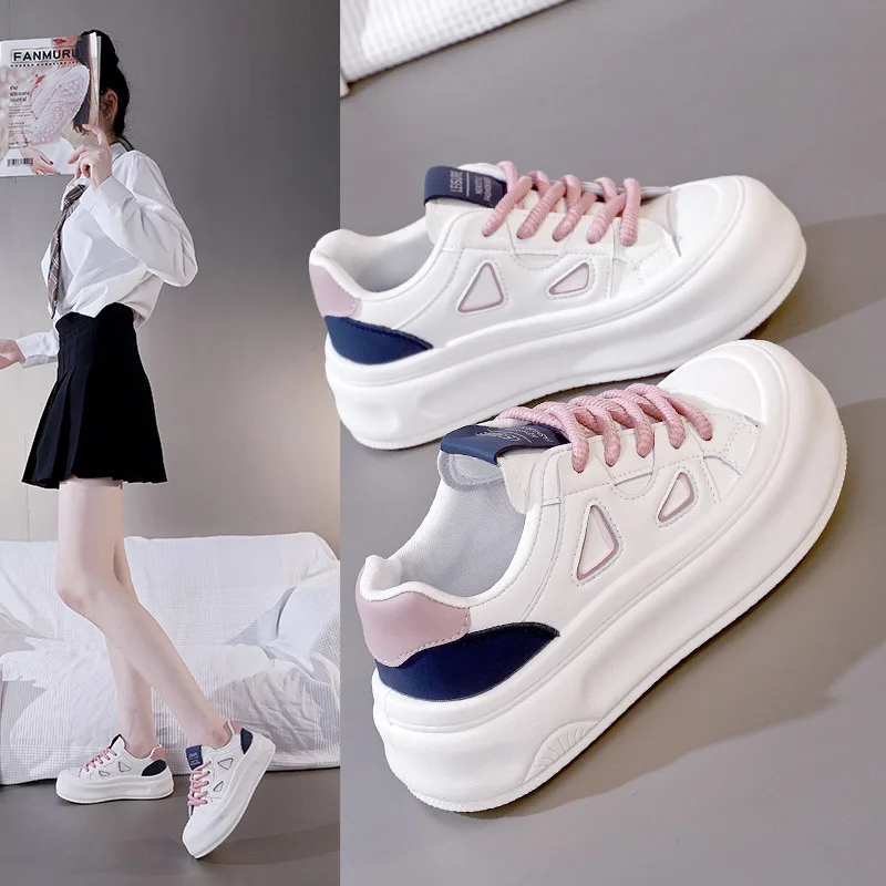 

Popular and popular thick soled white shoes for women spring and autumn women shoes height increasing casual sports board shoes