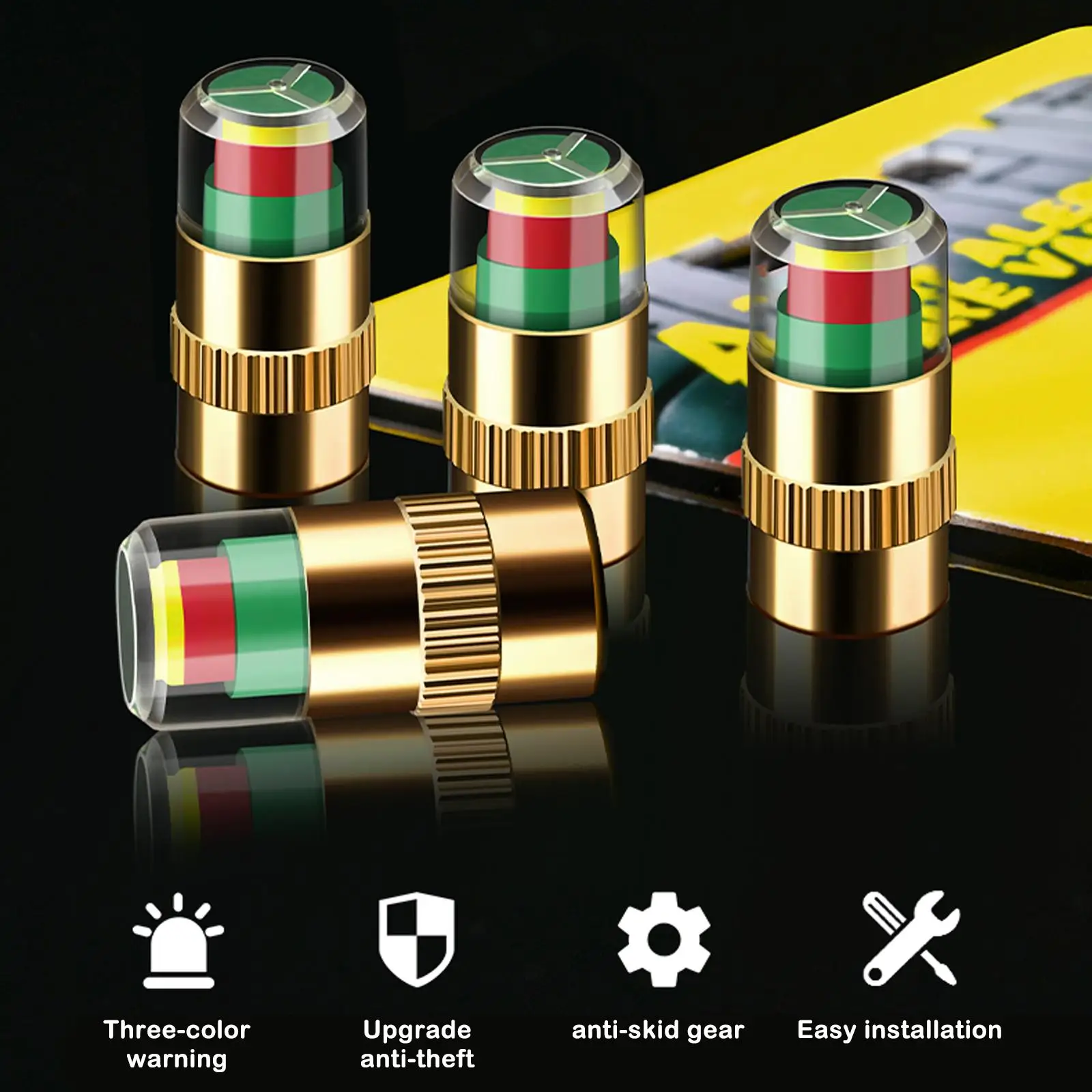 4Pcs/Set Tire Pressure Warning Cap Pressure Gauge Sensors Mini Tire Pressure Tester Valve Car Rims Nozzle Stem Monitor Hub