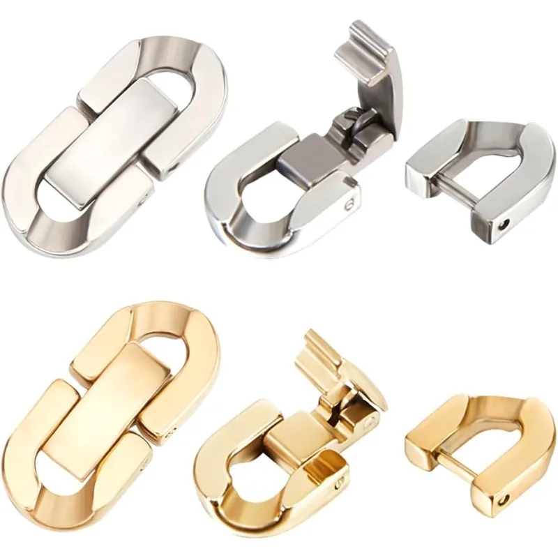 

1 Box 6 Set Fold Over Clasps Stainless Steel 2 Colors Oval Shaped Extender Clasps for DIY Bracelet Necklace Jewelry Making Gold