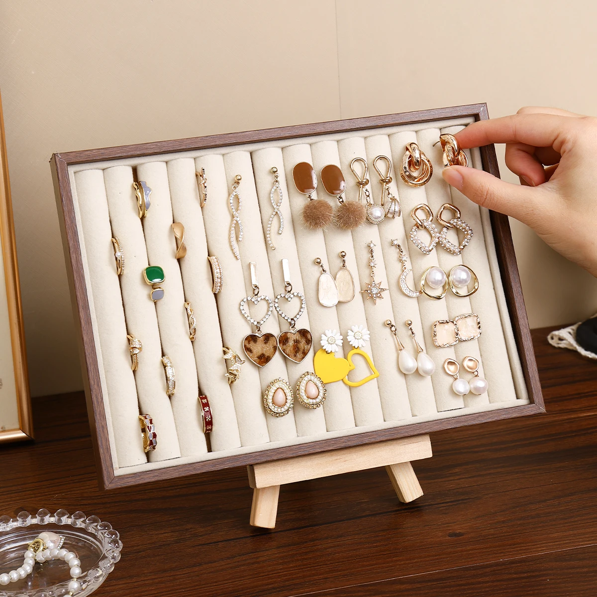 

1pc vertical jewelry storage box holder desktop ring earring display tray multifunctional jewelry sorting display cabinet