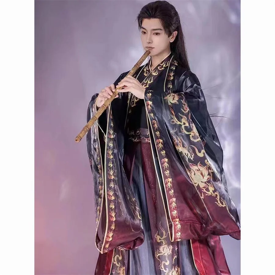 Chinese Hanfu Costume Men&Women Halloween Carnival Cosplay Costume Party Outfit Ancient Printed Hanfu 3pcs Set Plus Size 2XL