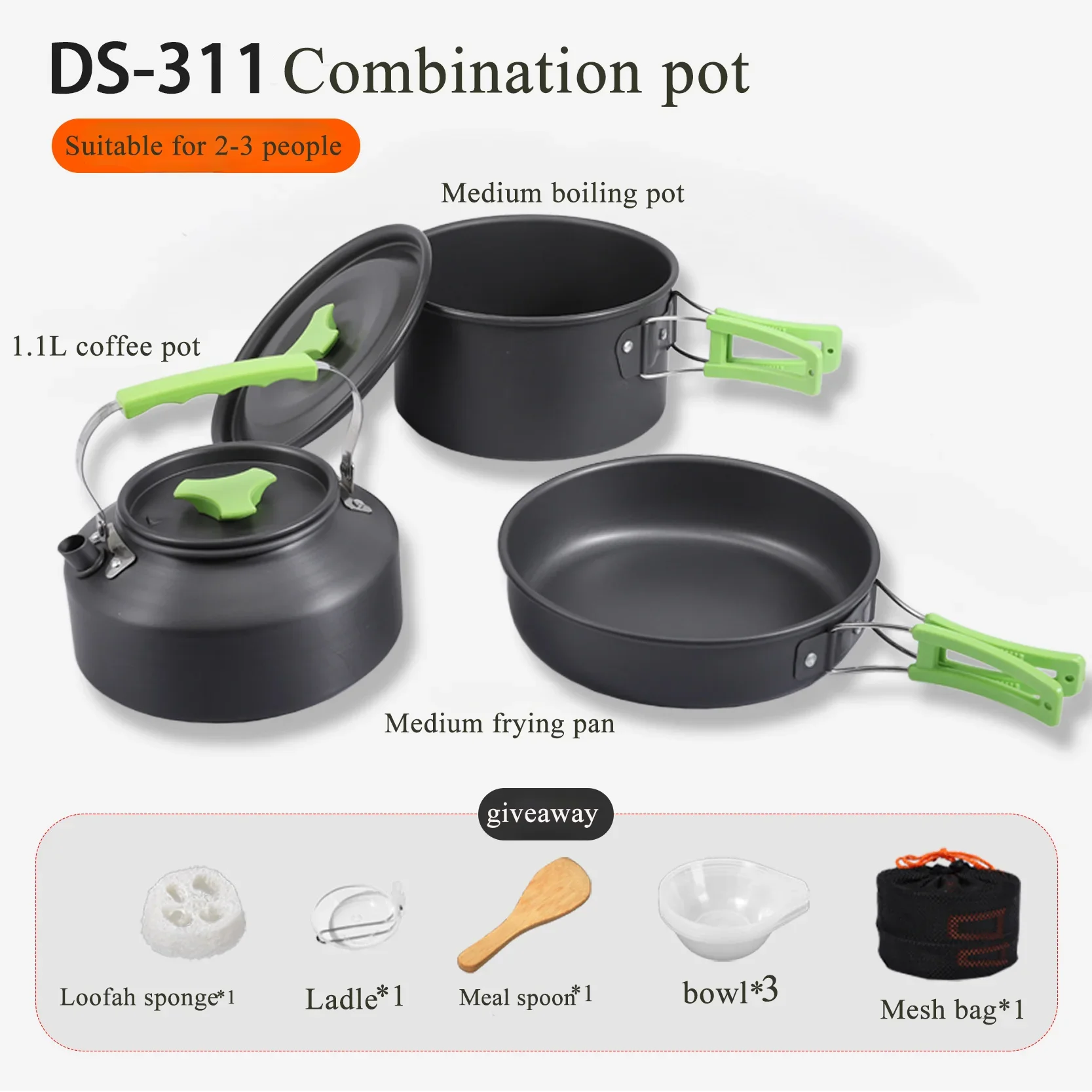 

Outdoor Camping Cookware Portable Aluminum Alloy Cooking Set With Cooking Pot Frying Pan Kettle Plastic Bowl Spoon Dropship