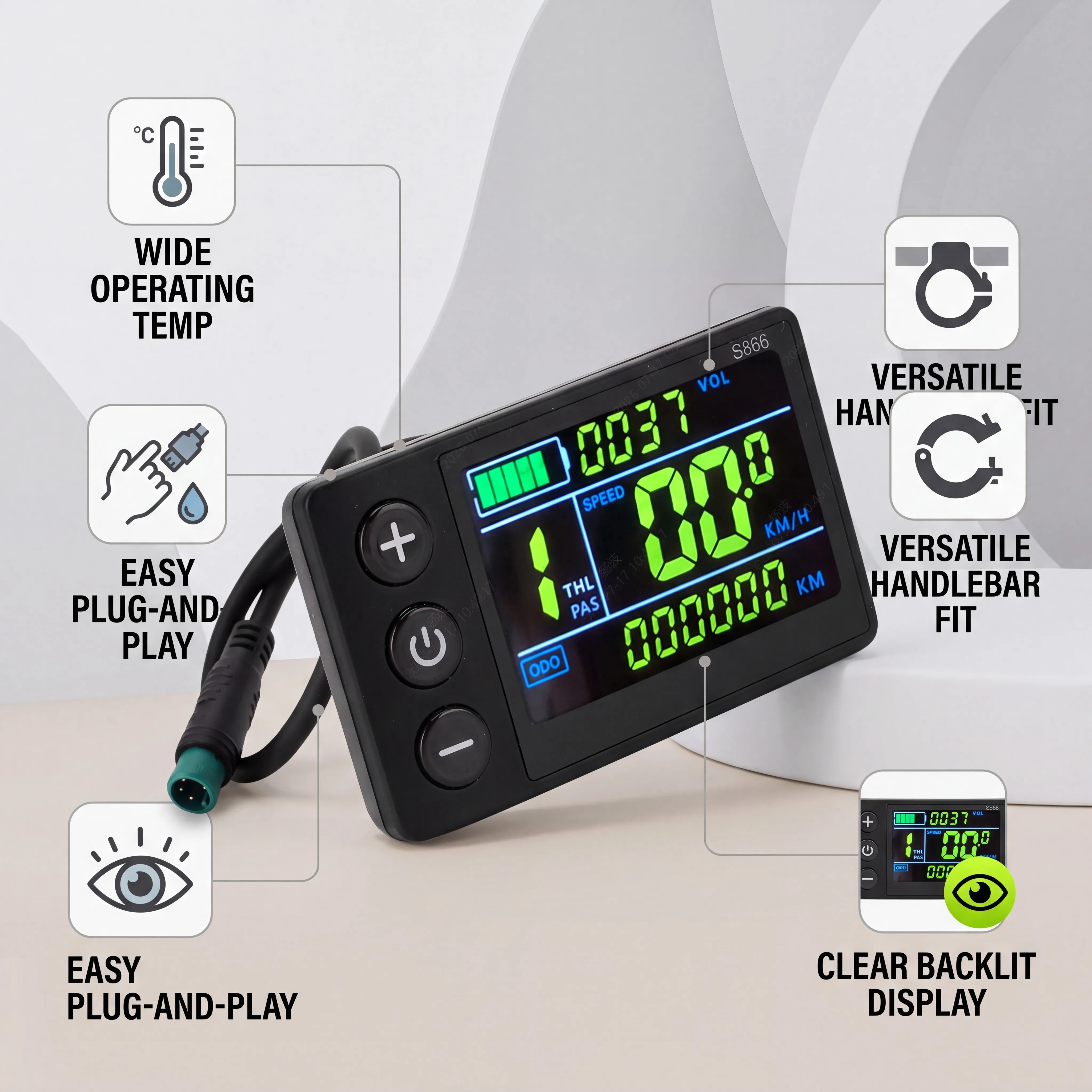 Electric Bike LCD Display Electric Cycling Computer Color Screen Fit Waterproof 5 Pin Connector S866 for Cycling Accessories