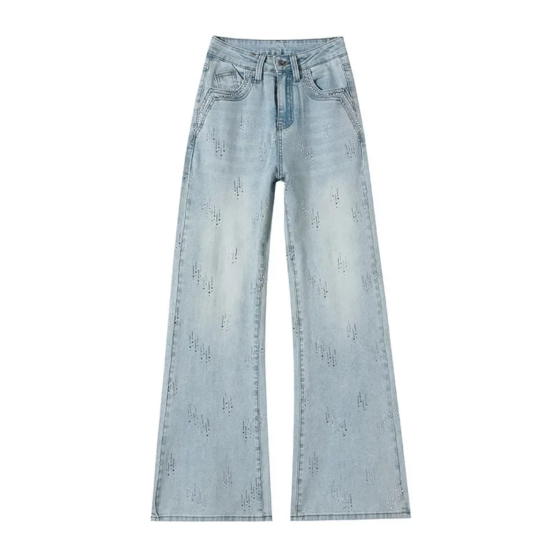 Street Fashion Design with A Sense of Ironing Drill Denim Micro-flare Pants, Women's Spring and Fall Vintage High-waisted Jeans