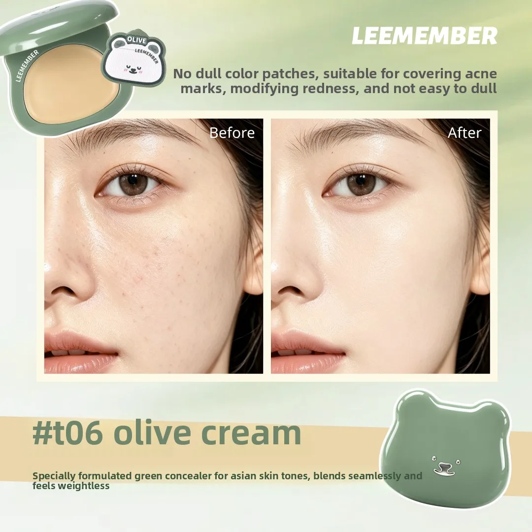 LEEMEMBER Olive Color Corrector Concealer Cream, Neutralize Red Acne Marks Long Lasting Face Makeup
