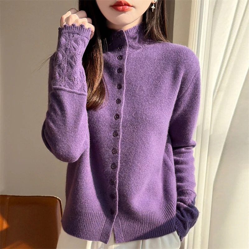 

2026 New Cashmere Cardigan Sweater Women Cardigan Autumn Winter Long Sleeve Soft Cashmere Knitwear Clothing Tops