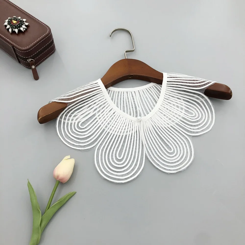 

Съемный искусственный воротник с жемчужной пуговицей, дышащая ткань, декоративный накладной воротник, шаль, однотонный кружевной съемный воротник для женщин