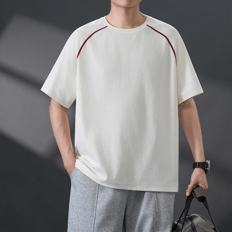 

Mens Summer Thin Ice Feel Stretch Silk T Shirt Casual Versatile Basic Top Breathable Quick Dry Activewear