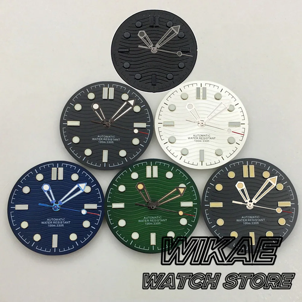 31mm Black White Blue Green Watch Dial Luminous Wave Watch Faces No Date Window Fit NH34NH35 NH36 ETA2836 2824 PT5000 Movement