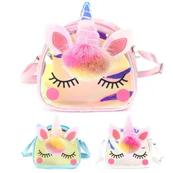 Cartoon Shoulder Crossbody Messenger Bags for Girls Party Gift Fashion Shiny Rainbow Unicorn Handbag Purse