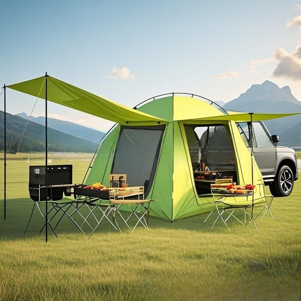 rear family tent, 4-person rear extension tent, 4-person rear air-conditioned tent with foyer mesh yarn on three sides