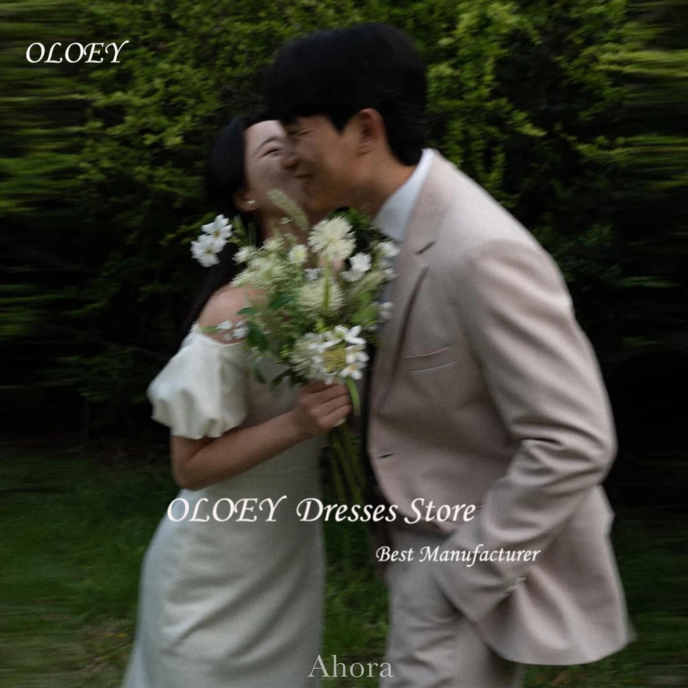 

OLOEY Simple Wedding Dresses Japan Korea Women Pleats Draped Floor ruffled Off the Shoulder Bridal Gowns Customized