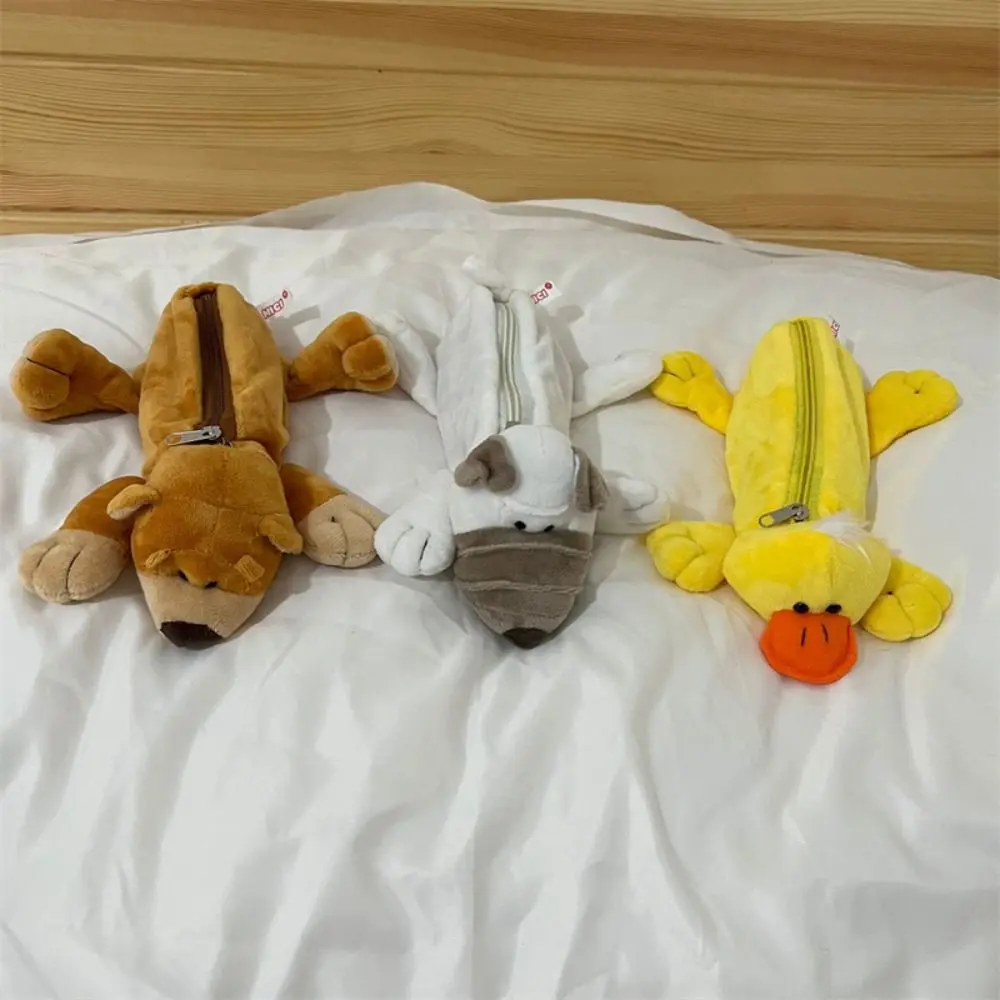 Creative Pen Bag Soft School Office Supplies Stationery Bag Cartoon Animals Large Capacity Pencil Case