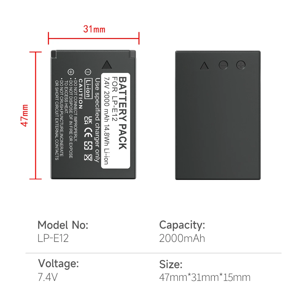 Baterai Kamera PALO LP-E12 LPE12 LP E12 untuk Baterai Canon Rebel SL1 100D Kiss X7 EOS-M EOS M M2 EOS M10 M50 M100 2000MAh