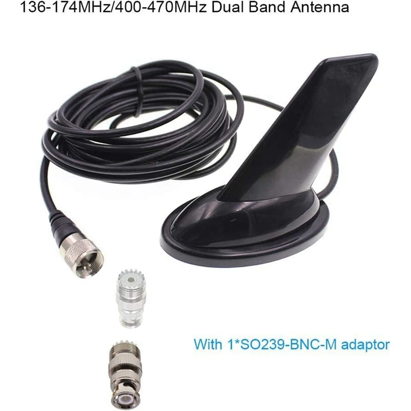 1Set Dual Band Mobile Radio Antenna Shark Fin Style Antenna 136-174 Mhz And 400-470Mhz Antenna +4 Adapters