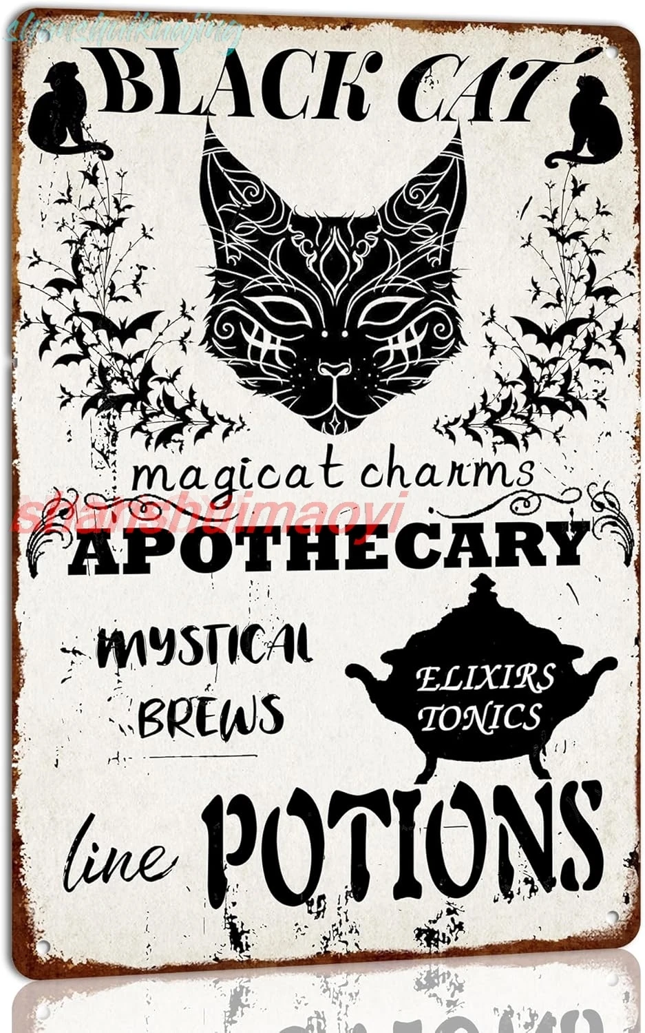 Cat Apothecary Retro Metal Tin Sign for Kitchen Home Holiday Party Wall Decor Vintage Poster Farmhouse Halloween Decor Fron sign