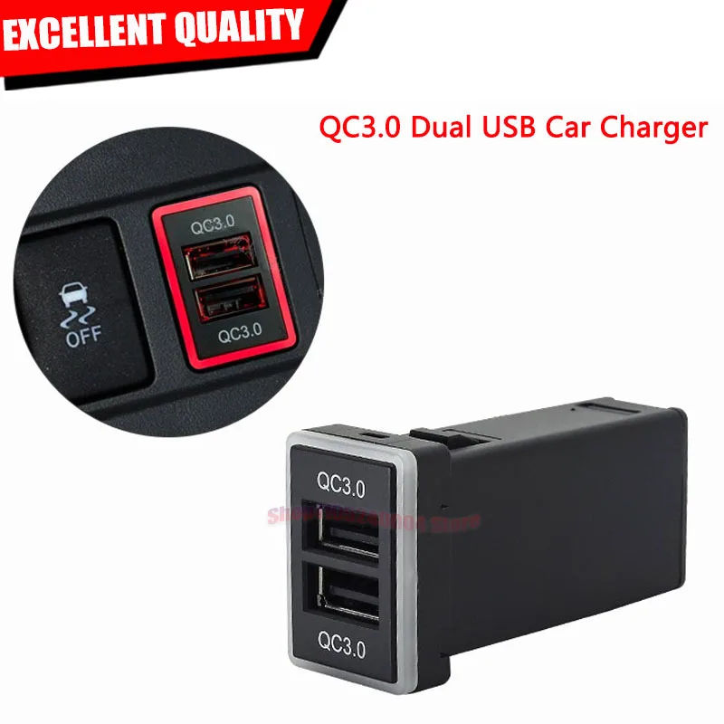 Complete QC3.0 Quickcharge Car Charger 6.4A 12-24V Double USB Phone PDA DVR Adapter Plug & Play Cable For Toyota