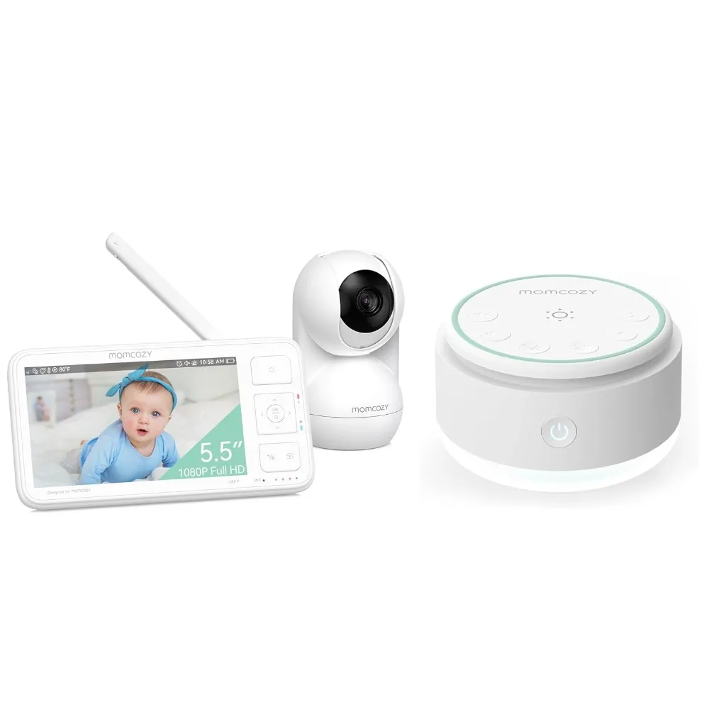 

Звуковая машина Momcozy для ребенка-20 успокаивающих звуков, видеоняня, радионяня Full HD 5,5 дюйма 1080P с камерой