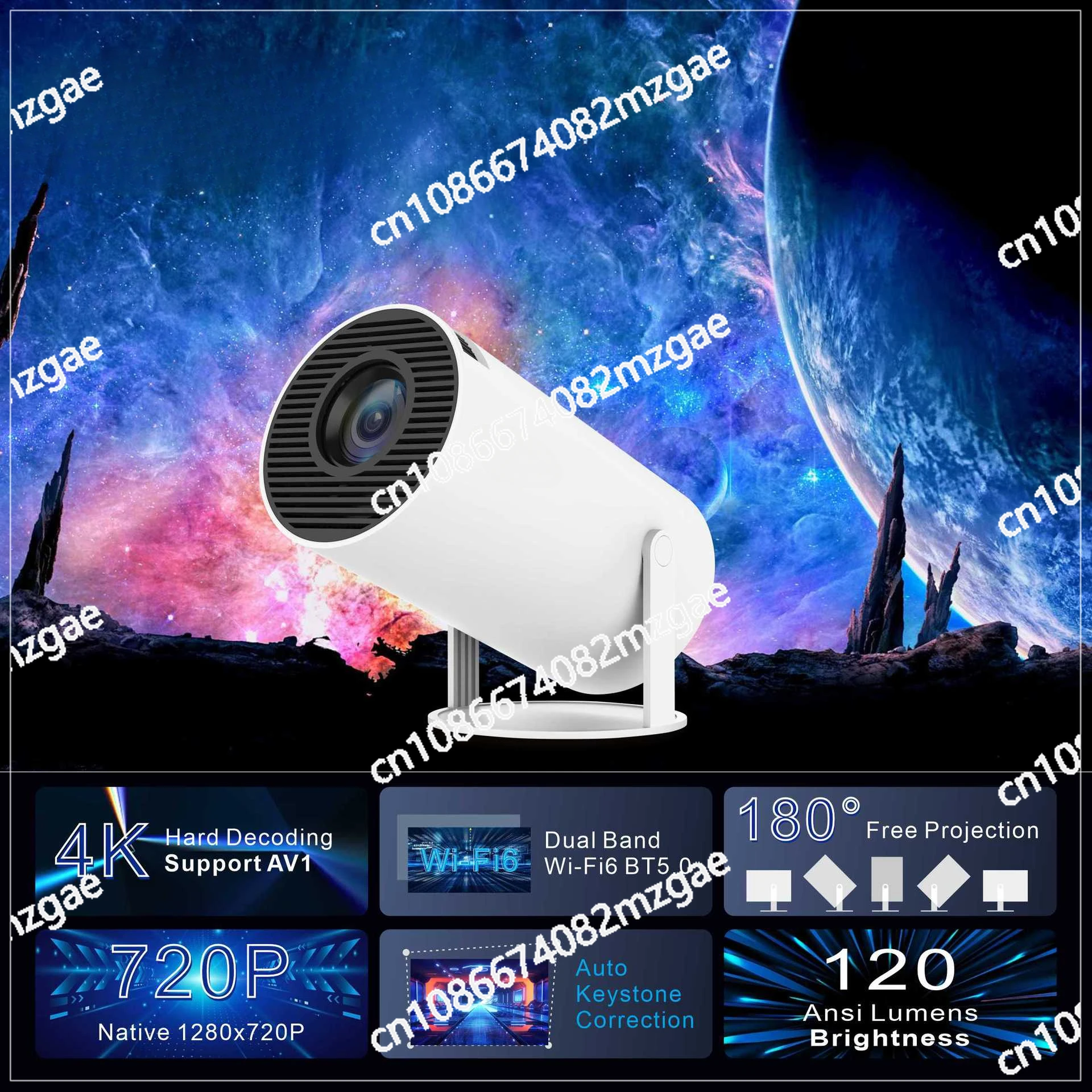 High Definition 120 Lumens Portable Home Projector, Private Mold Factory, Directly Supplied for Android 11.0