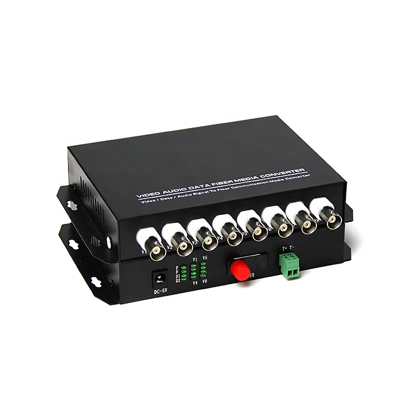 Optical Media Converter 8 Channel  With Return Data to Fiber Video Converter