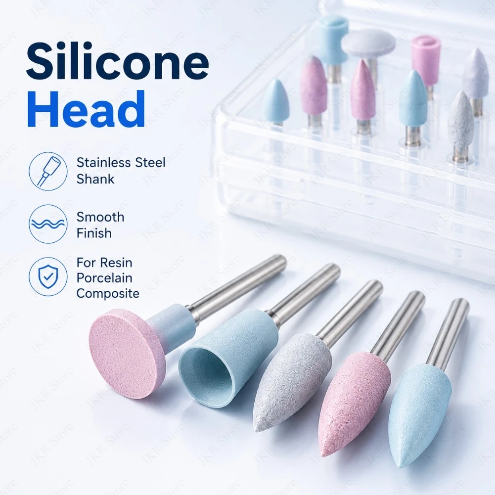 Kit de Pontas de Polimento e Retificação de Silicone RA 2.35mm para Resina, Porcelana e Compósito, para Peça de Mão de Baixa Velocidade, Conjunto de Ferramentas de Laboratório