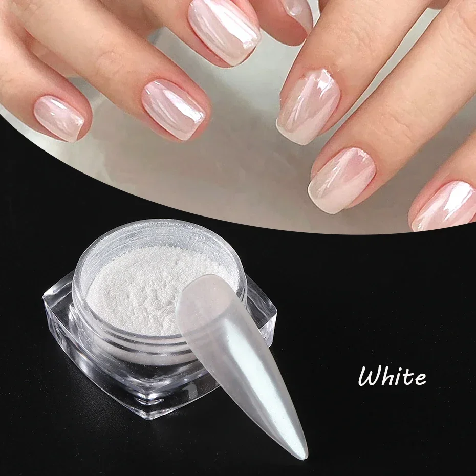 1Pc Aurora Chrome Nail Powder Mirror Bright Plating Moonlight Pearl White Rubbing Powder Glitter Flash Dust Shell Mirror New