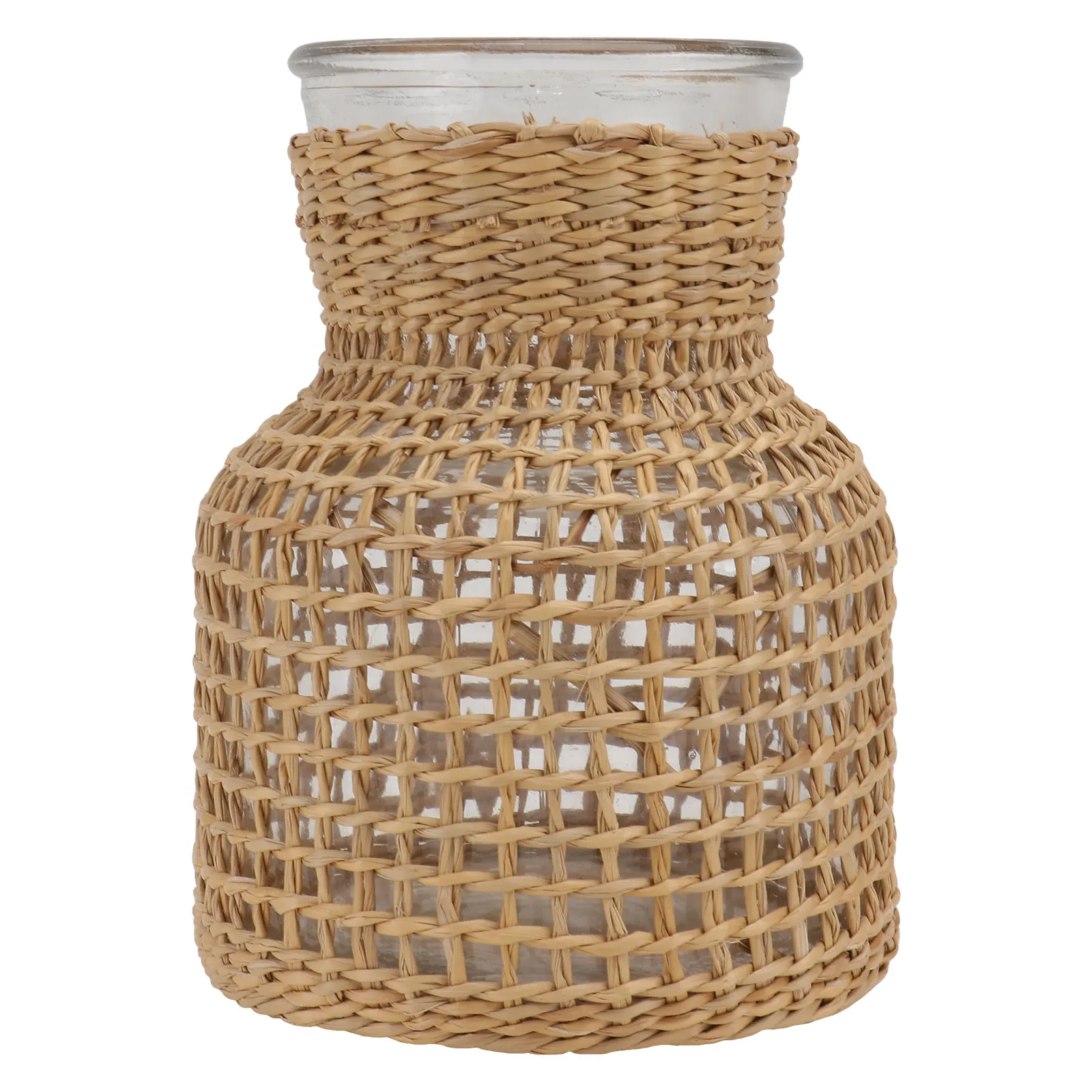 

1Pcs Nordic Style Grass Woven Glass Vase Home Decor Flower Arrangement Holder Khaki Flower Vase Chic Desktop Decor