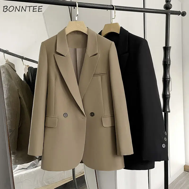 

Blazers Women High Street Loose-fitting Korean Style Notched Leisure Hot Sale Femme Minimalist Spring All-match Ins Clothes Cozy