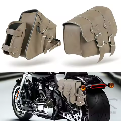 PU Leather Saddle Luggage Bag With Kettle Bag Motorcycle Retro Saddle Bag For Harley Davidson Sportster XL883 XL1200 Brown Gray