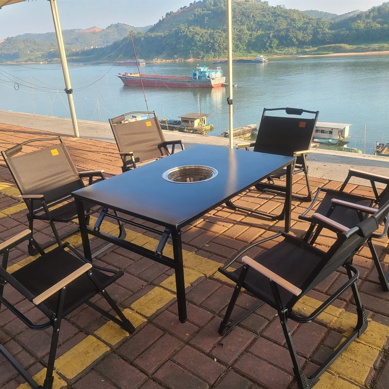 

Stainless steel outdoor barbecue commercial night market stall barbecue charcoal grill folding hot pot table support production