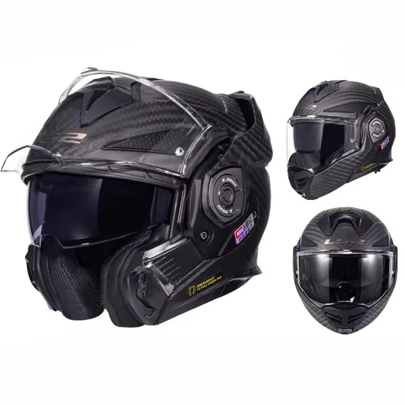 

Мужской мотоциклетный шлем для всех сезонов, полнолицевой шлем из углеродного волокна с двойными визорами, для мотокросса и гонок, с защитой от запотевания