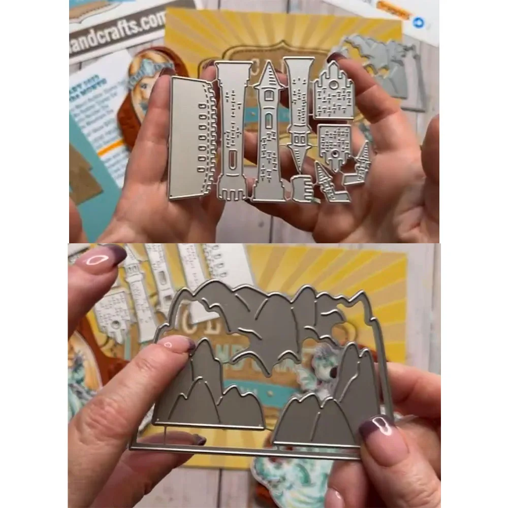 

the Castle and the Mountains Metal Cutting Dies Scrapbook Diary Decoration Embossing Template Diy Greeting Card Handmade New