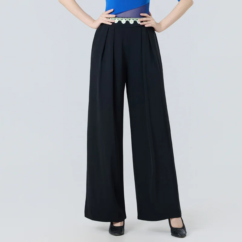 

New Women High Waist Korean Fashion Latin Dance Pants Line Dance Costume New Products Trousers Summer Green Wide Leg Pants