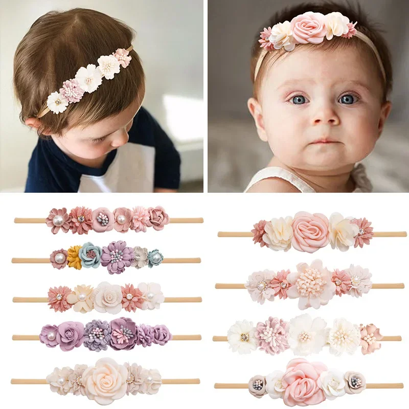 

Artificial Flower Baby Headband for Girls Nylon Hairband Soft Infant Kids Traceless Hair Accessories Toddler Bangdage Salon cape