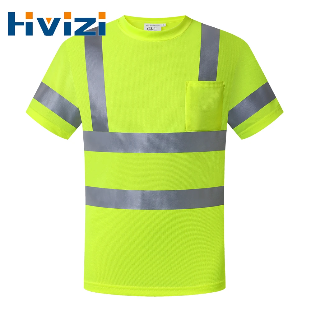 Outdoor Sports fluorescencyjna wysoka widoczność odblaskowa koszula do pracy letnia oddychająca praca T Shirt Quick Dry Oversize 7XL