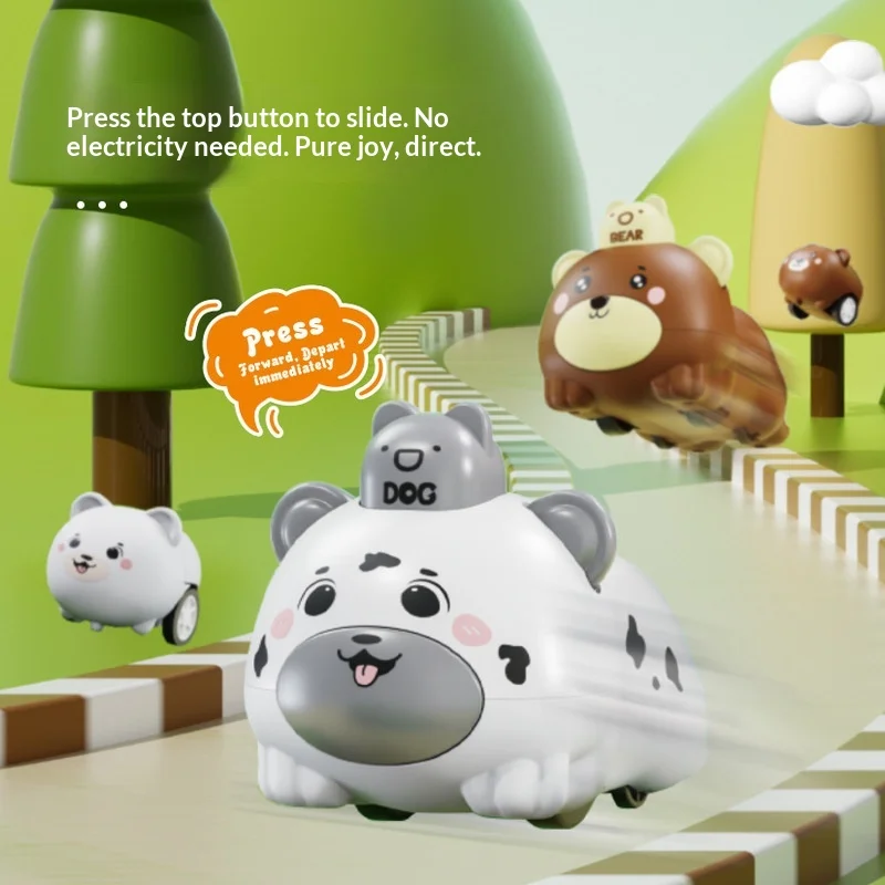 Generic Press And Go Parent Child Animal Toy Cars Cute Cartoon Bear Dog Pull Back Eject Toys For Kids Family Interactive Play