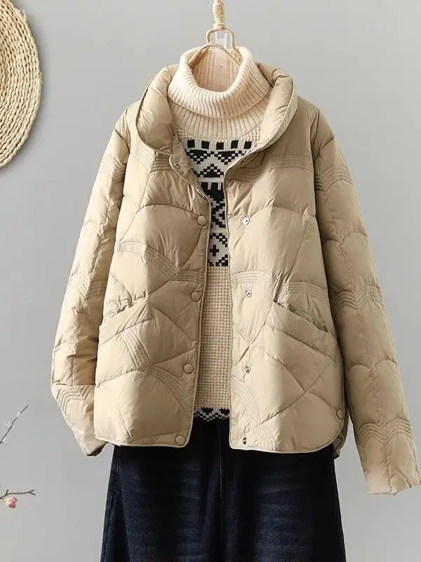 

Thiened Warm Cotton Jaet Lightweight Flap Collar down Cotton Coat Brand Women's Faionable Long Sve Commute Sle