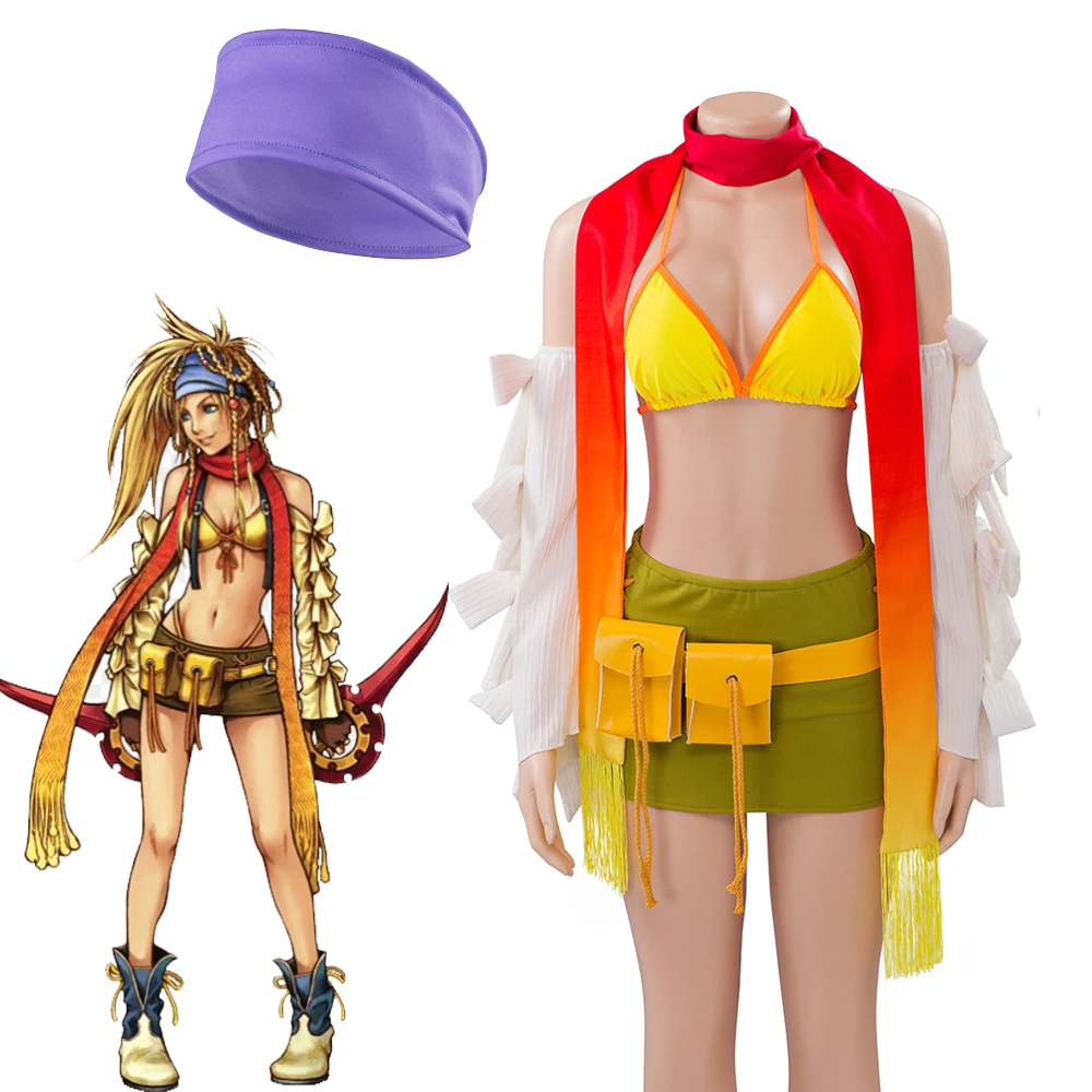 

Custom Made Fantasy Rikku Cosplay Costume Women Sexy Top Skirts with Accessories Halloween Carnival Suit Outfit
