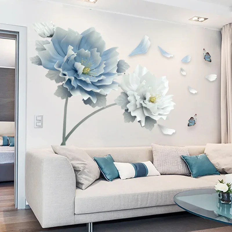 

Blue Flower Self-adhesive Vinyl Wall Stickers For Bedroom Decoration Room Decor Wall Decor Living Room Decoration Home Decal