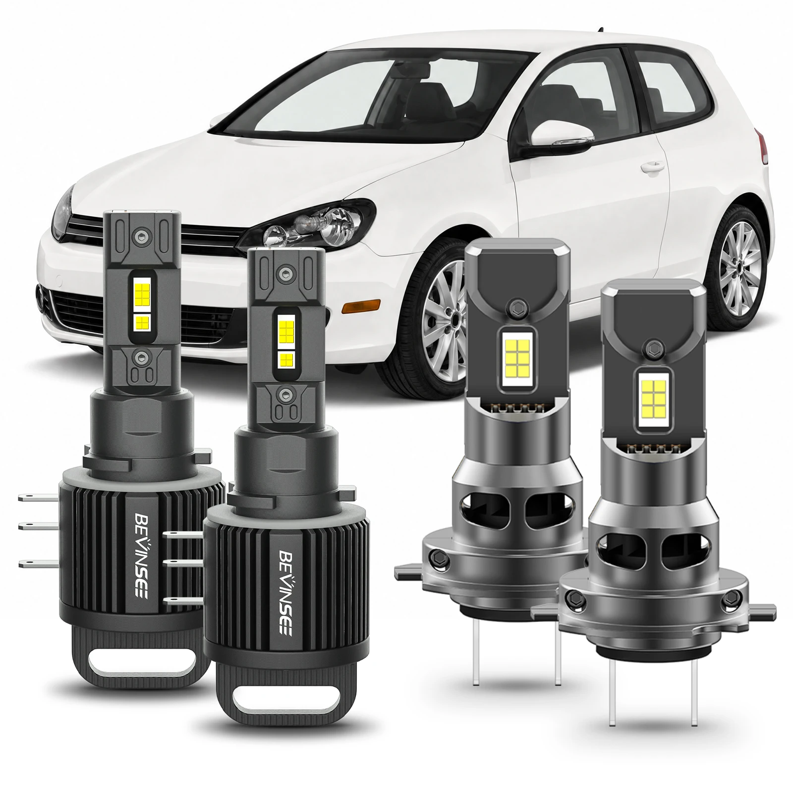 BEVINSEE H15+H7 LED Headlight Bulbs for VW for Golf MK6 MK7 Polo 6R Tiguan MK1 Passat B7 for Seat Leon MK2/MK3 Plug & Play 12V